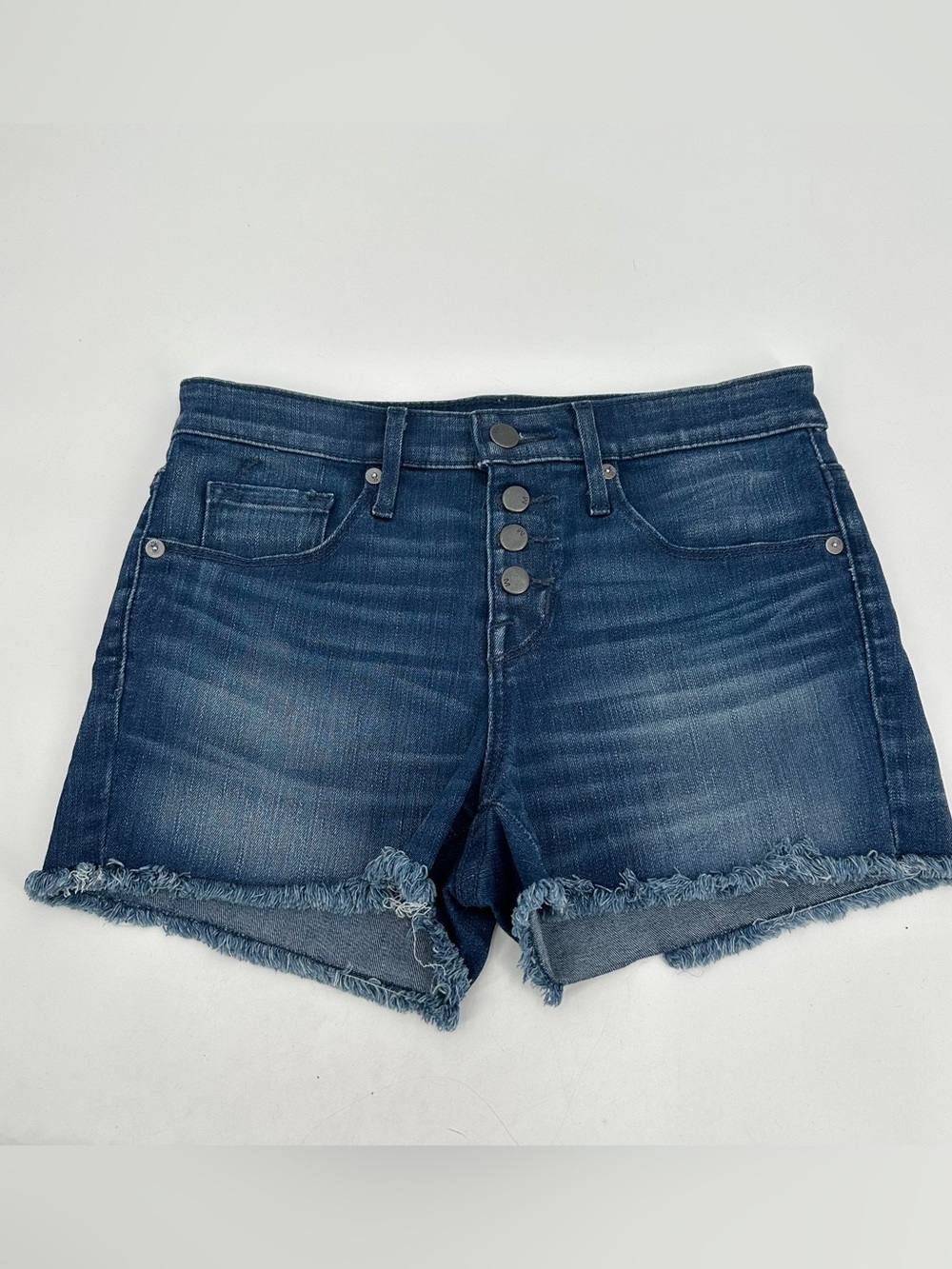 Mossimo Denim Shorts Womens 2/26 Stretch Blue Jean Button Fly High Rise Raw Hem